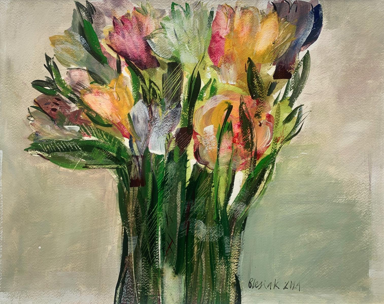 Tulips. Gouache Painting, Abstract, Figurative, Flowers, Polish art