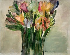 Tulips. Gouache Painting, Abstract, Figurative, Flowers, Polish art