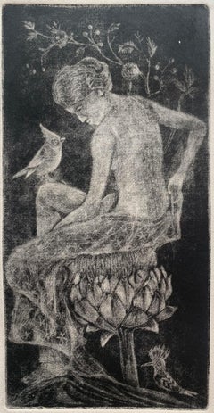 Trono de alcachofa. Grabado a la aguada, Figurativo, Monocromático, Artista polaco