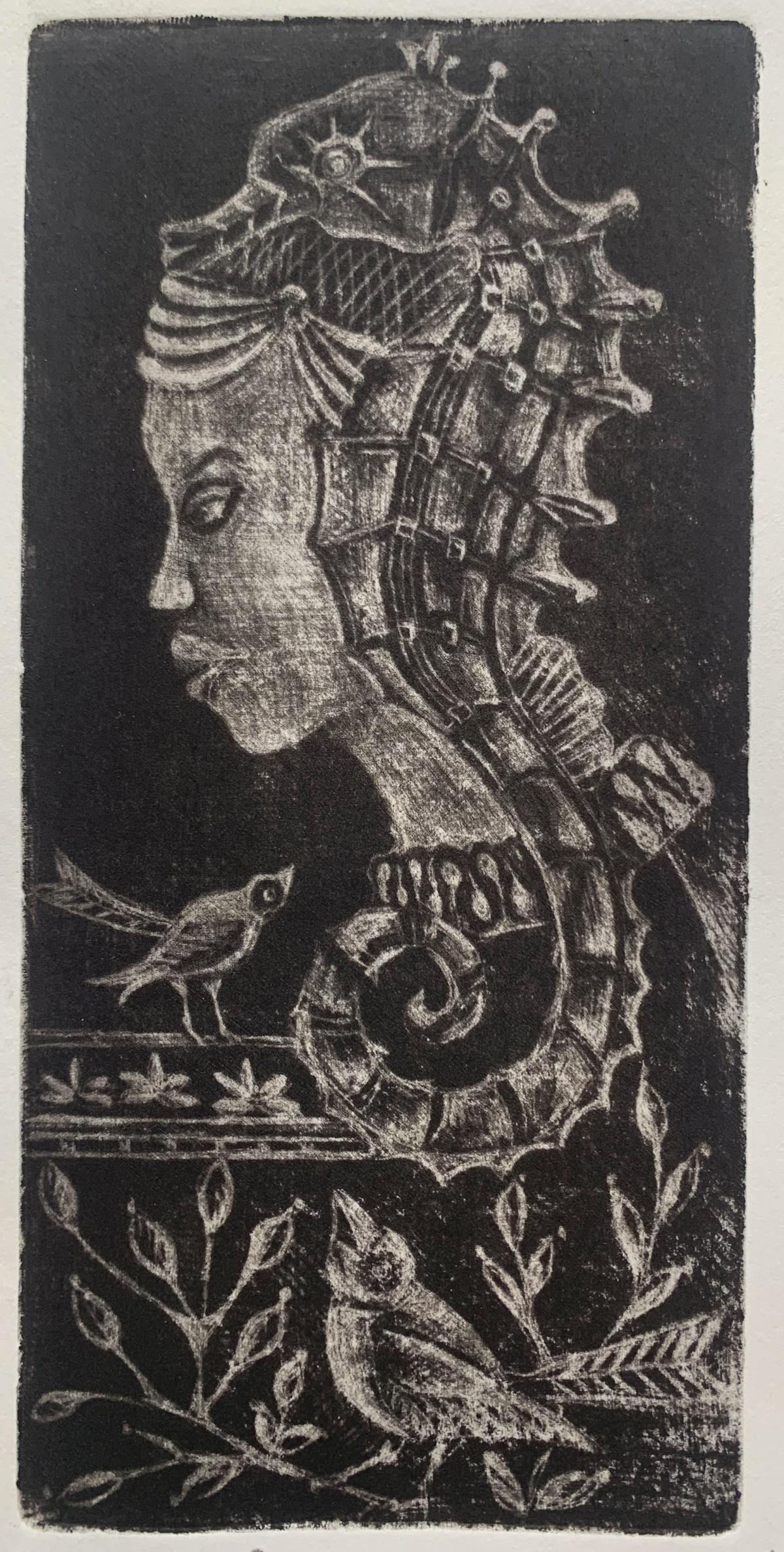 Misterio marino. Grabado a la aguada, Figurativo, Monocromático, Artista polaco