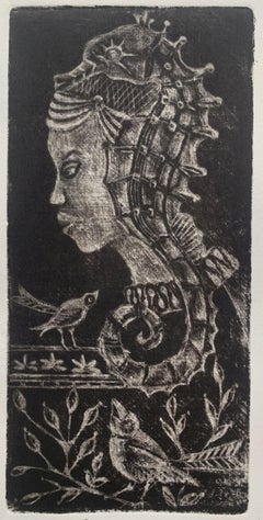 Misterio marino. Grabado a la aguada, Figurativo, Monocromático, Artista polaco