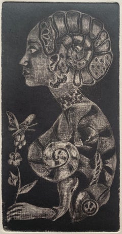Camaleón hundido. Grabado a la aguada, Figurativo, Monocromático, Artista polaco