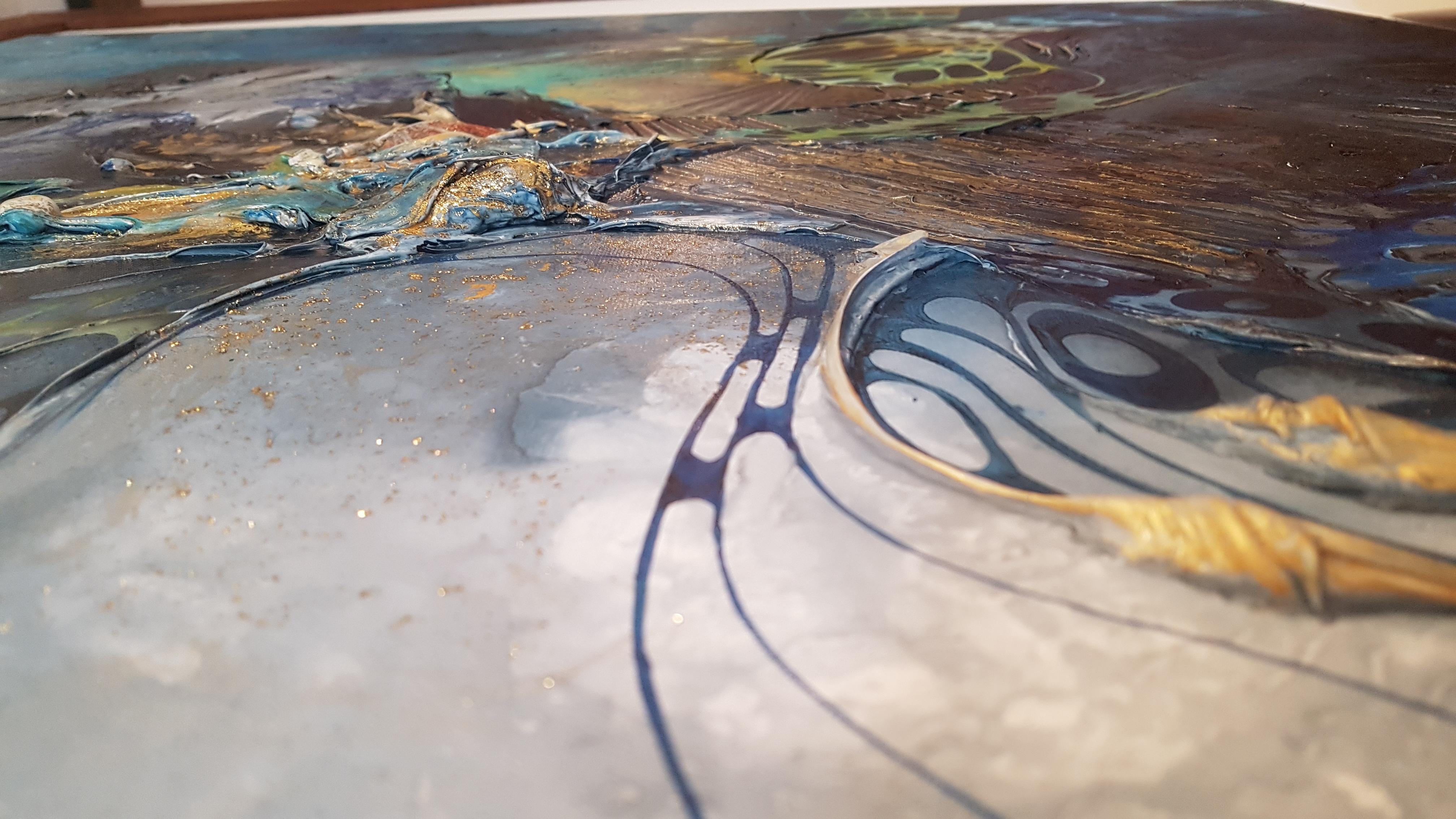Quadratisches Acrylgemälde ohne Titel – Abstrakte Farben von Bozena Ossowski – Deutschland im Angebot 2