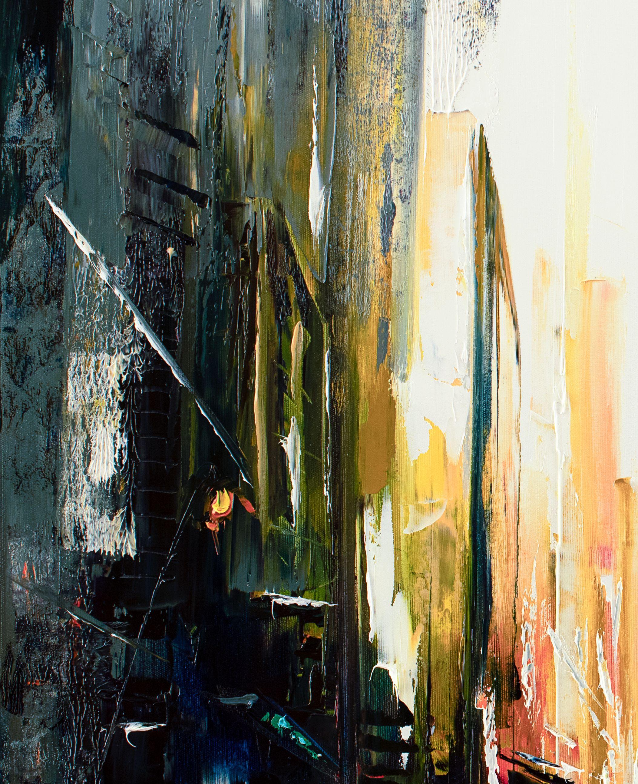 Energy of the City, Painting, Oil on Canvas - Black Abstract Painting by Bozhena Fuchs