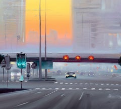 Silent Dawn on Dubai Streets, Painting, Oil on Canvas