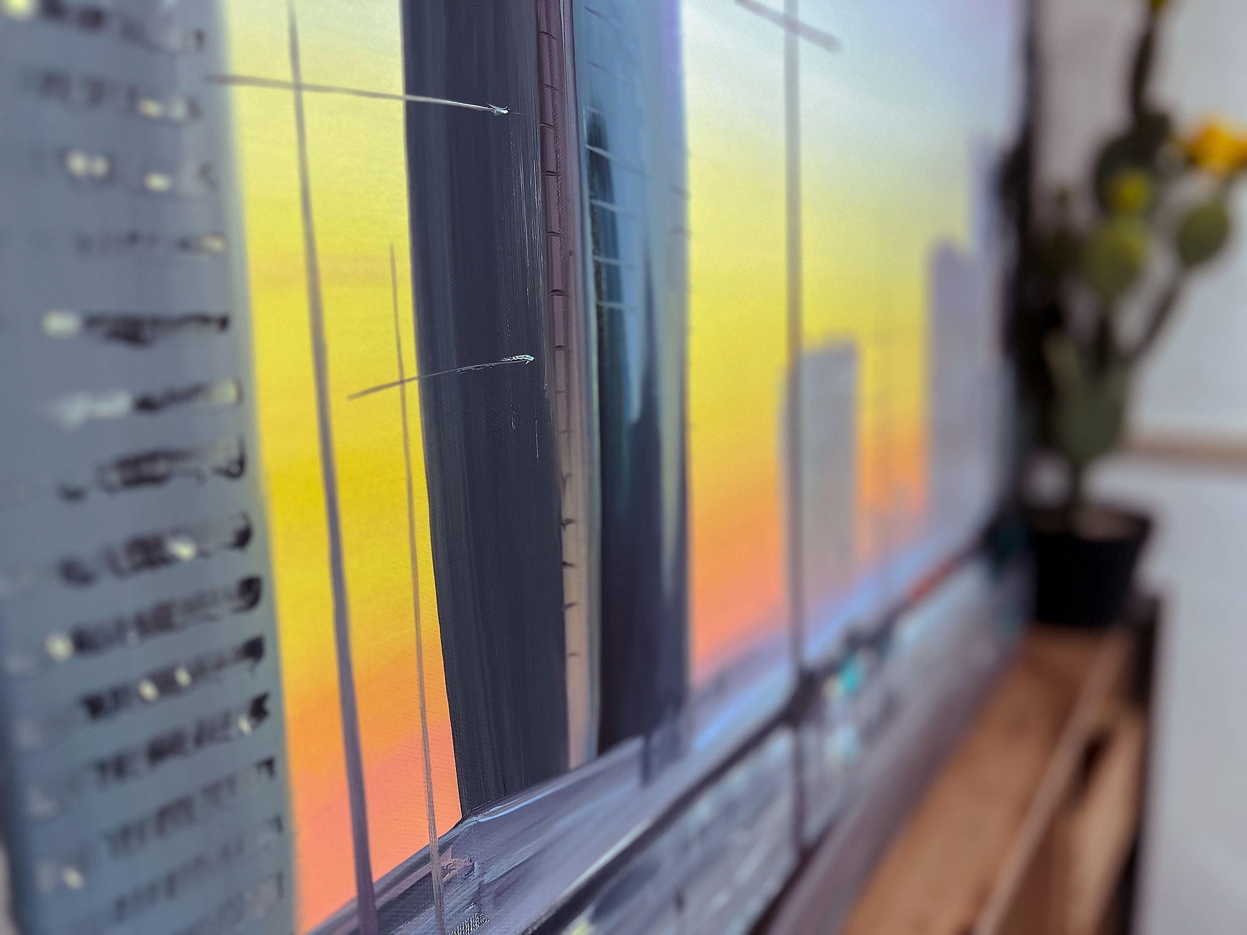 Silent Dawn on Dubai Streets, Painting, Oil on Canvas For Sale 3