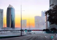 Silent Dawn on Dubai Streets, Painting, Oil on Canvas
