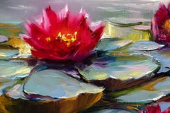 Symphony of Life: Blooming Water Lilies, Painting, Oil on Canvas