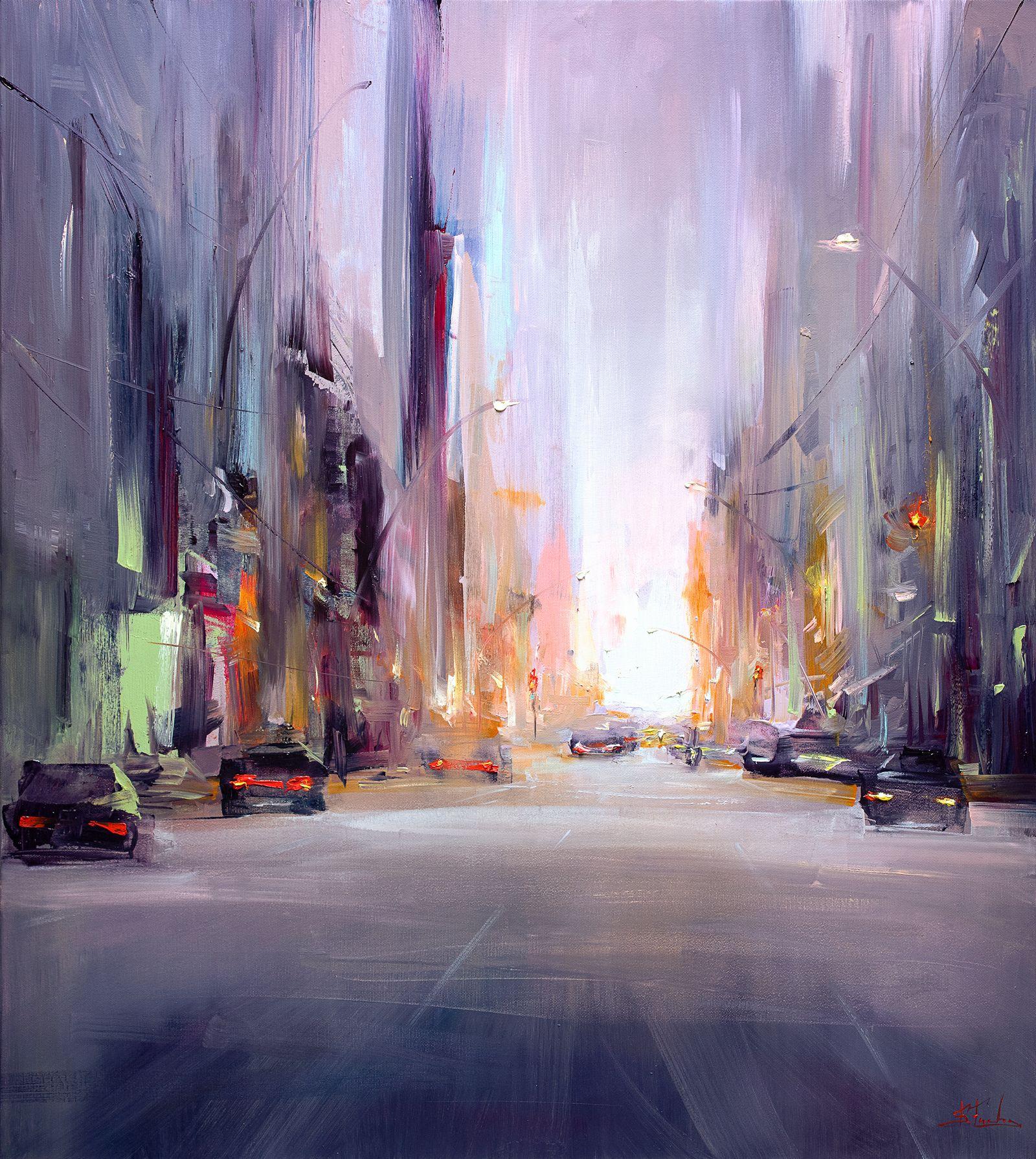 Die Straße, Gemälde, Öl auf Leinwand – Painting von Bozhena Fuchs