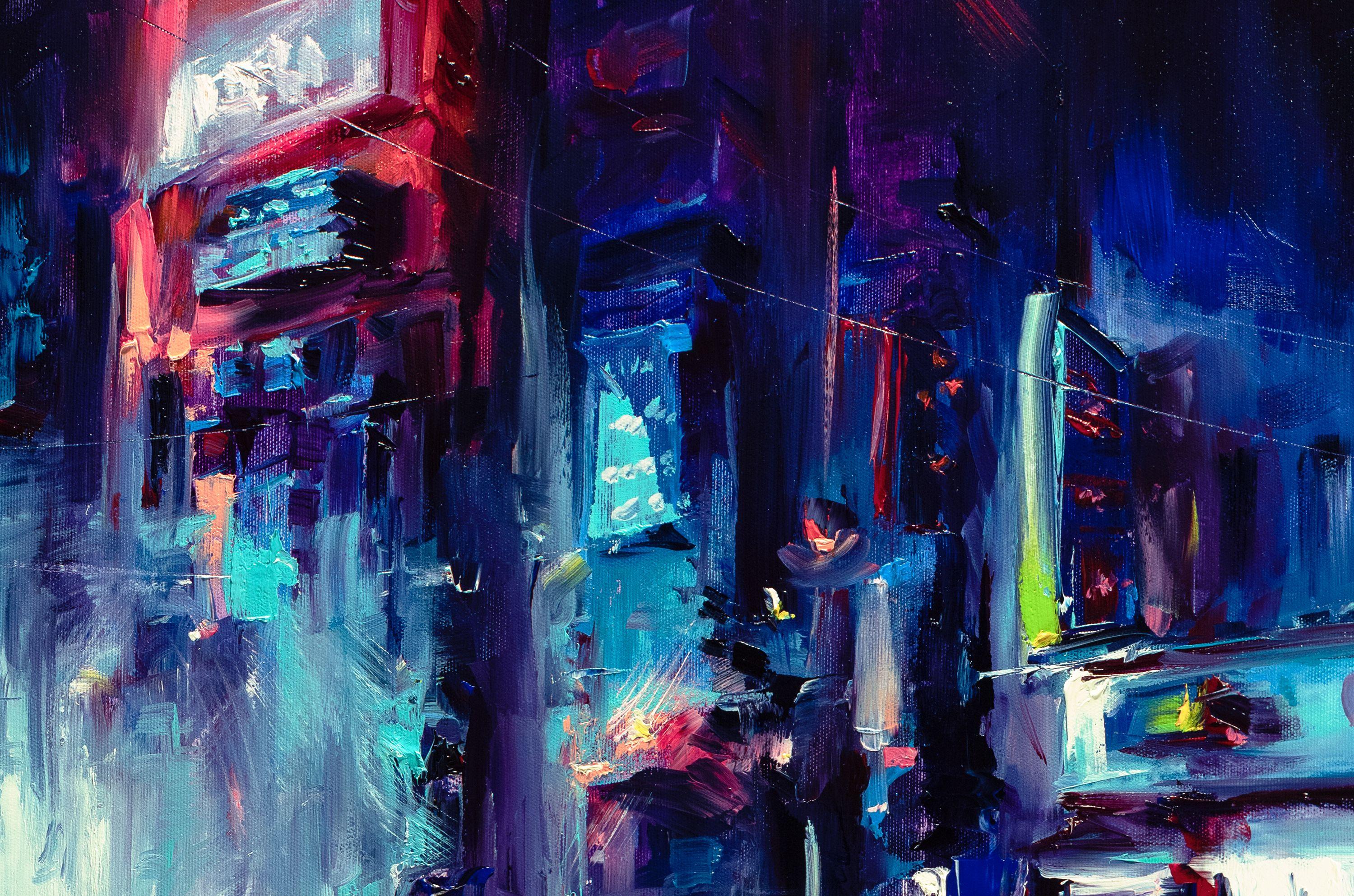 Urban Night Life, Painting, Oil on Canvas For Sale 1