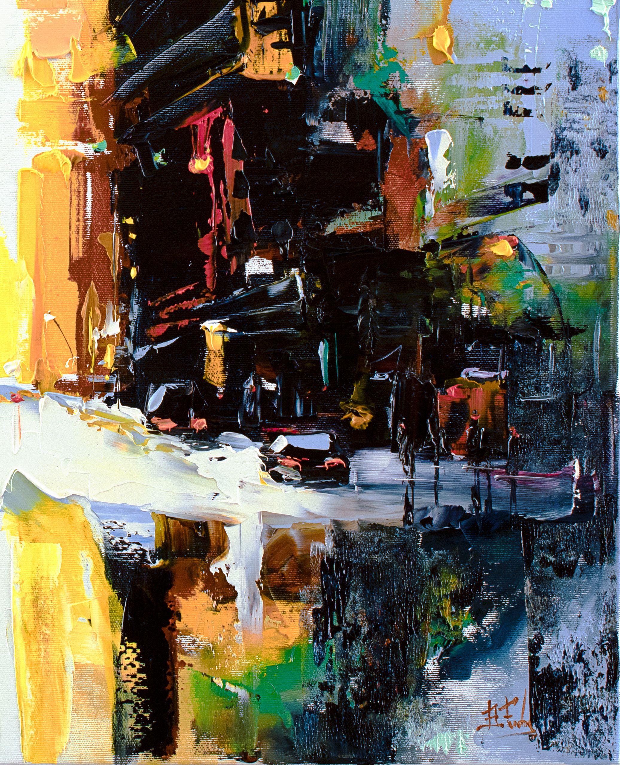 Lebendiger Morgen in der Stadt N2, Gemälde, Öl auf Leinwand – Painting von Bozhena Fuchs