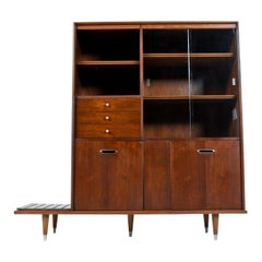 B.P. John Two-Piece Asian Modern Walnut China Hutch with Bench or Planter