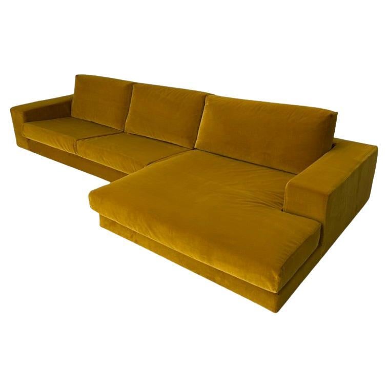 Canapé sectionnel BPA International 5 places en forme de L - en velours jaune moutarde