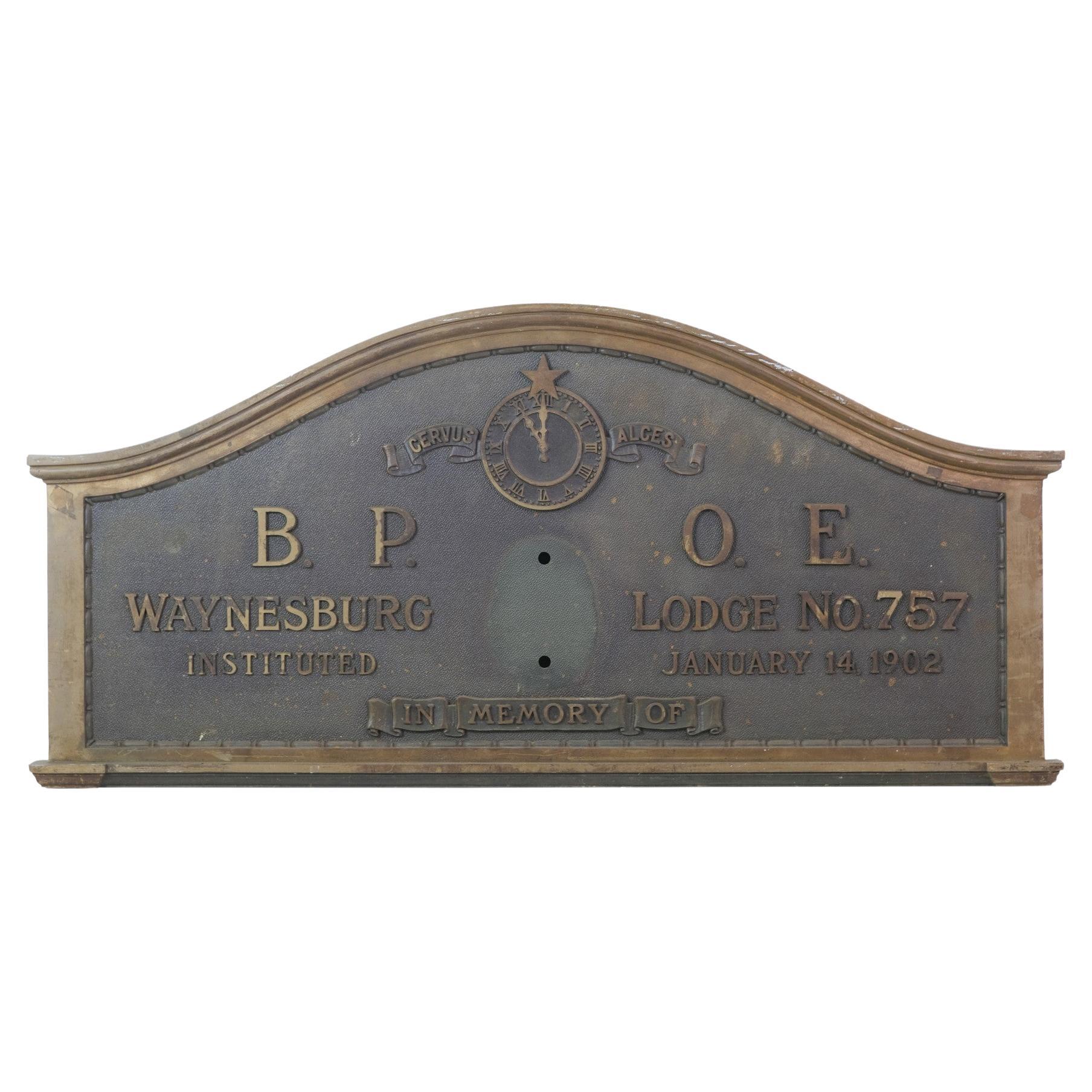 B.P.O.E. Elks Club Solid Brass Plaque Waynesburg PA
