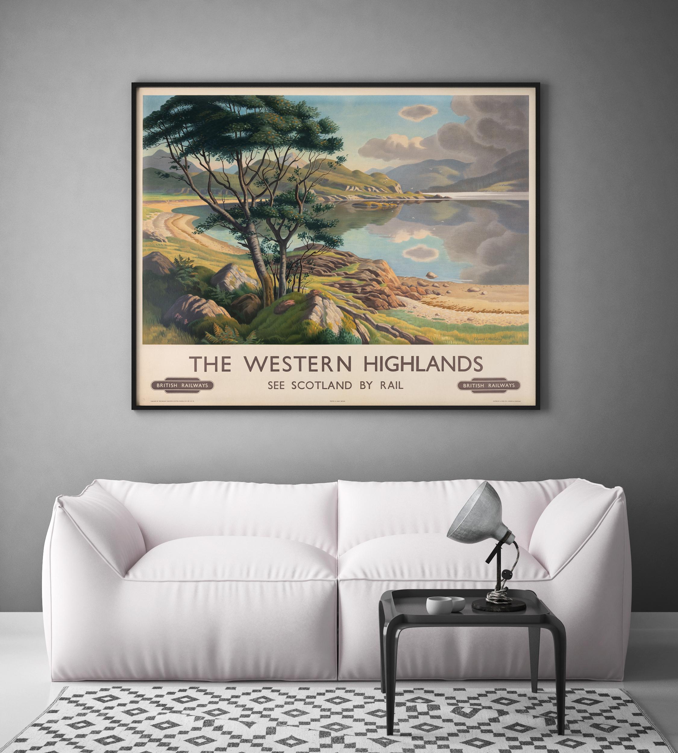 Mid-Century moderno BR Western Highlands Poster originale d'epoca di Edward Halliday, 1950 in vendita