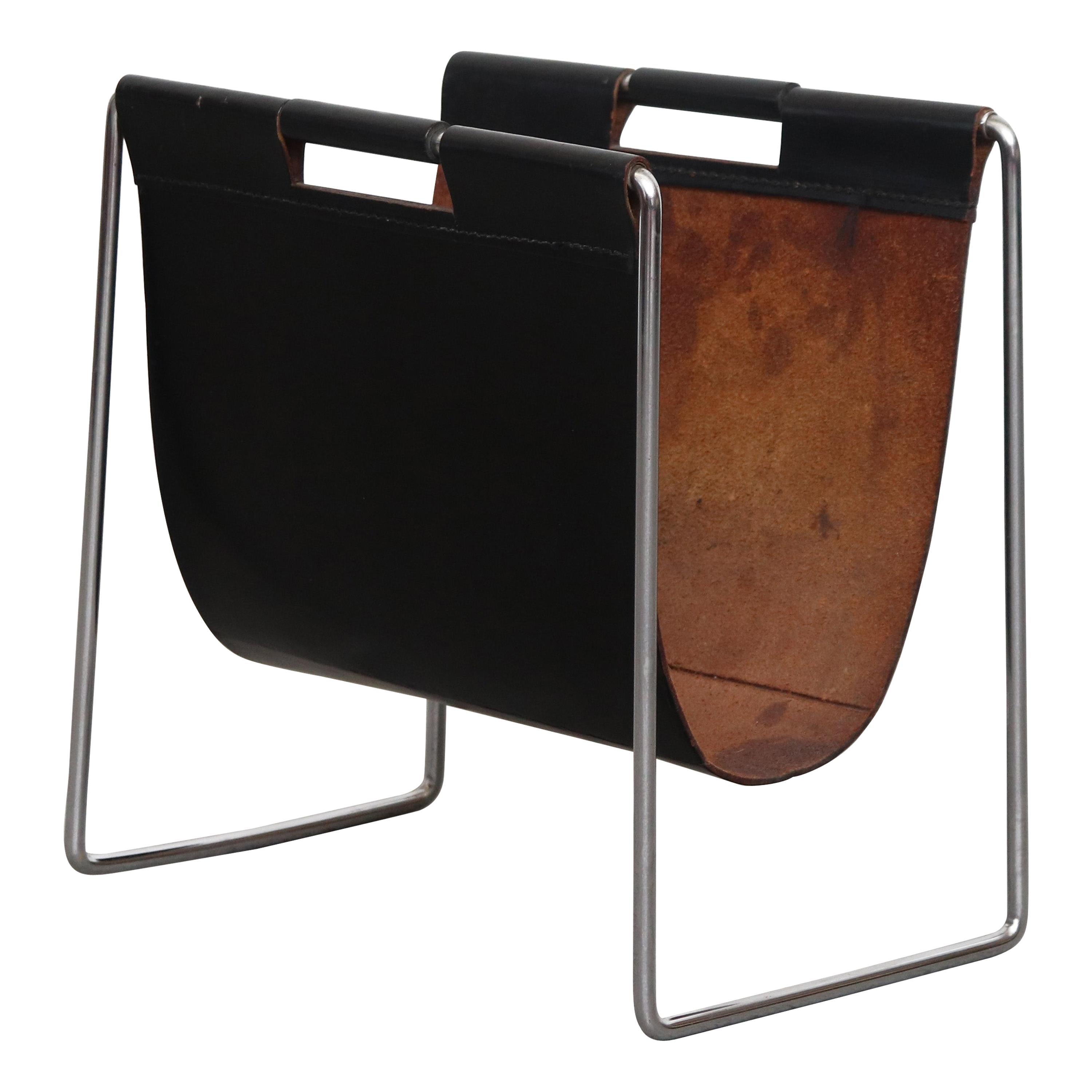 Brabantia Black Leather 1970s Magazine Stand