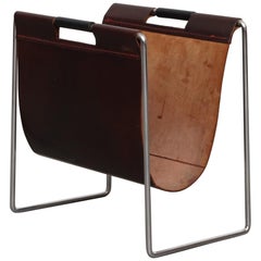 Brabantia Burgundy Leather and Chrome Magazine Stand