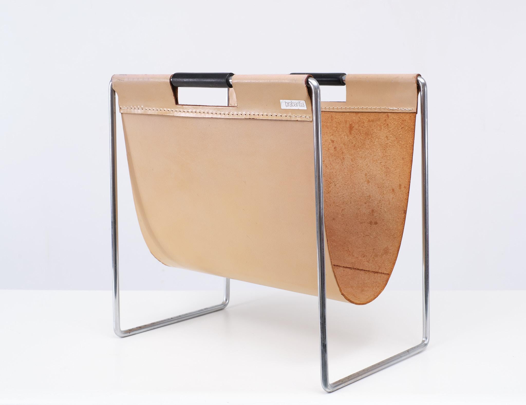 Dutch Brabantia  Leather Magazine Rack  1960s Holland 