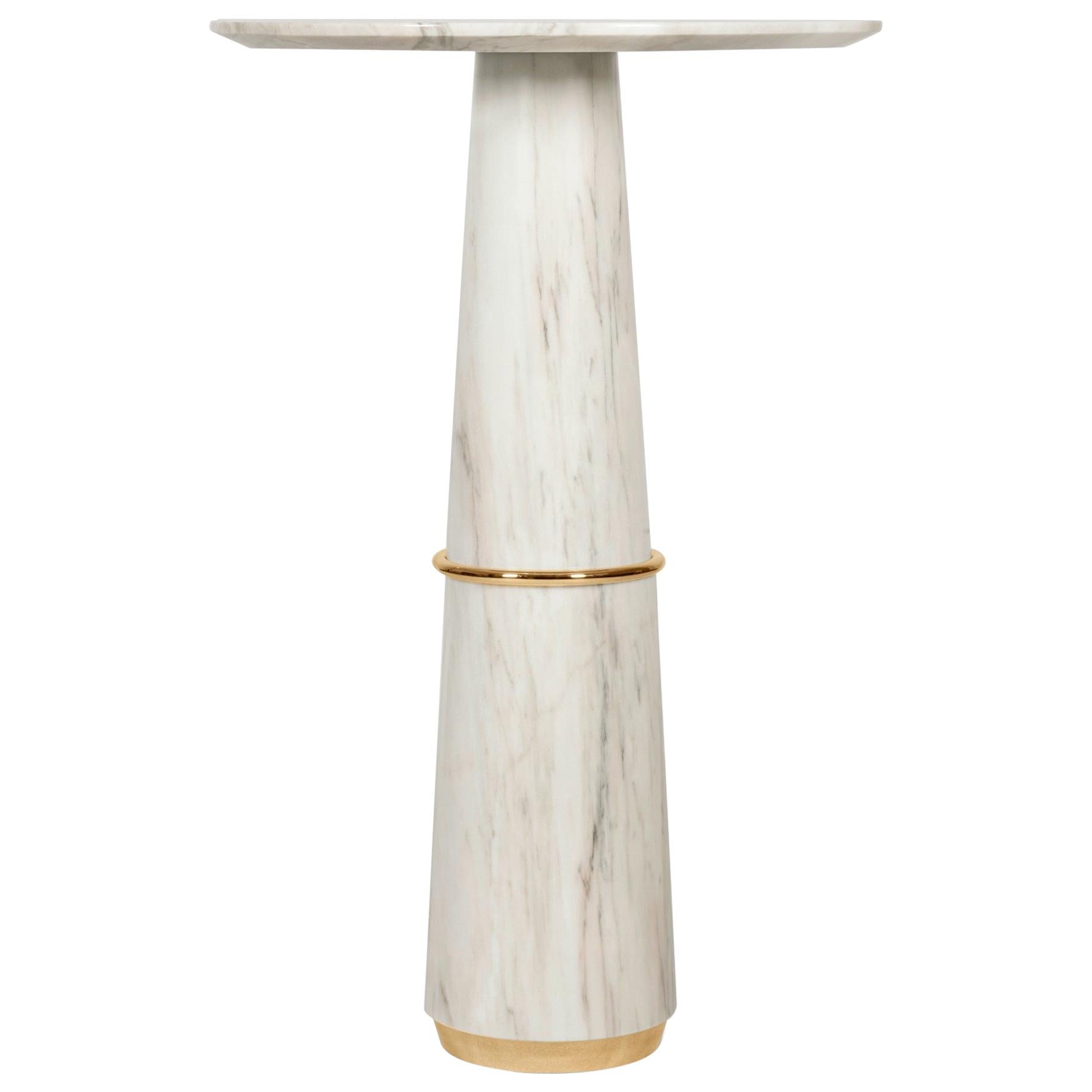 Agra Bar Table in Estremoz Marble with Gold Details For Sale