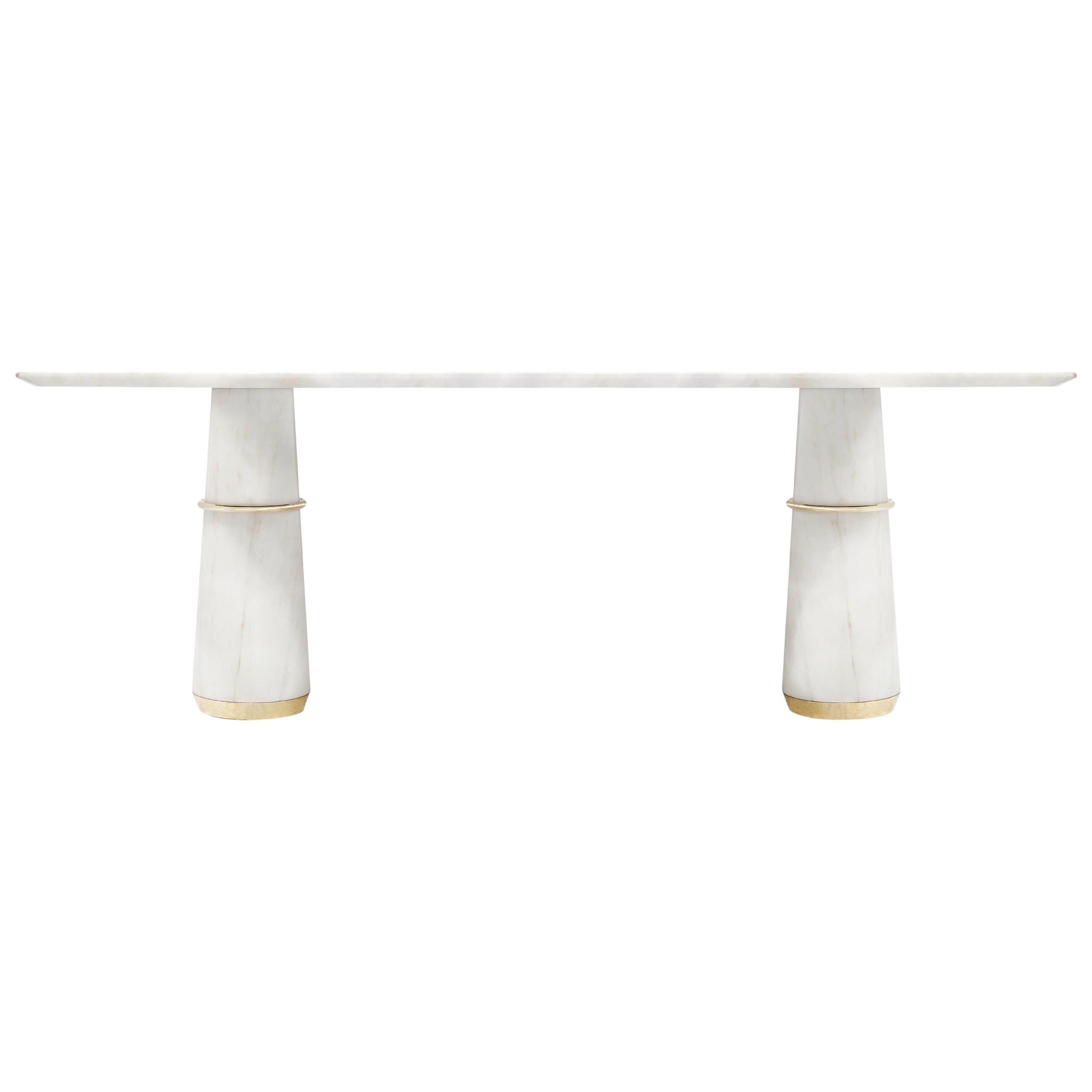 Agra II Dining Table in Estremoz Marble with Gold Details by Brabbu For Sale