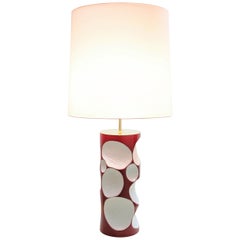 Amik Table Lamp in Red with Polished Brass Details