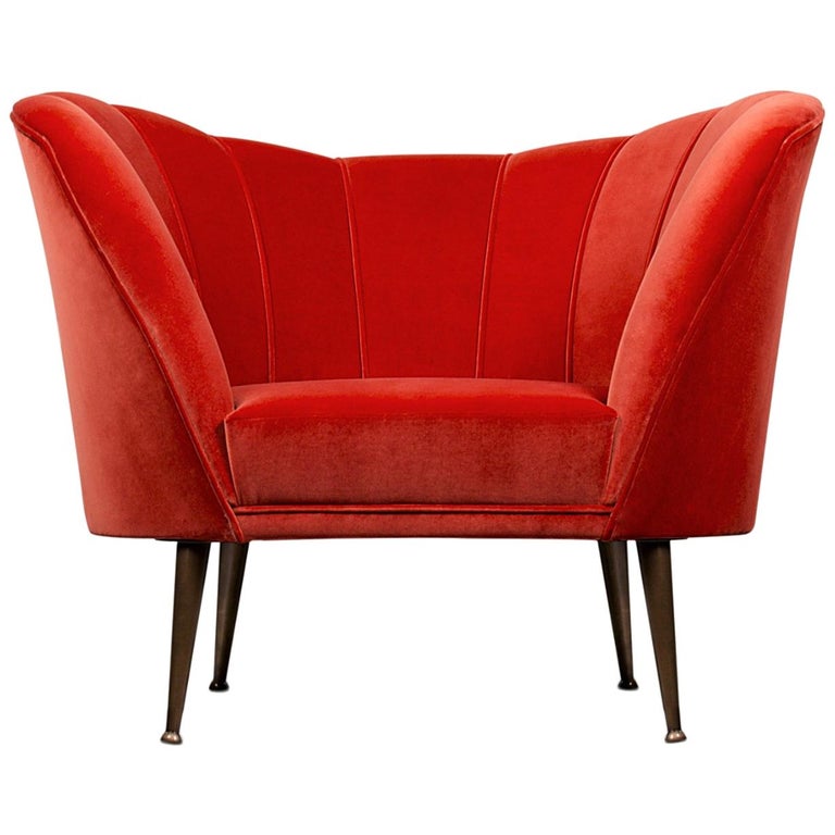 Andes Armchair in Bright Red Cotton Velvet For Sale at 1stdibs