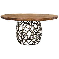 Apis I Dining Table in Brass with Wood Top