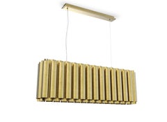 Aurum I Rectangular Pendant Light in Matte Hammered Brass by Brabbu