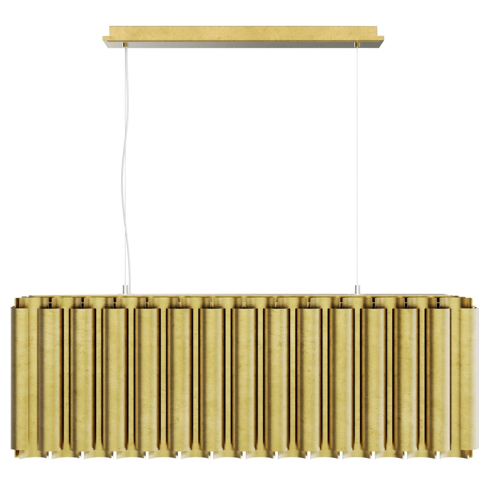 Aurum I Rectangular Pendant Light in Matte Hammered Brass by Brabbu For Sale