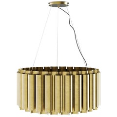Aurum II Round Pendant Light in Matte Hammered Brass by Brabbu