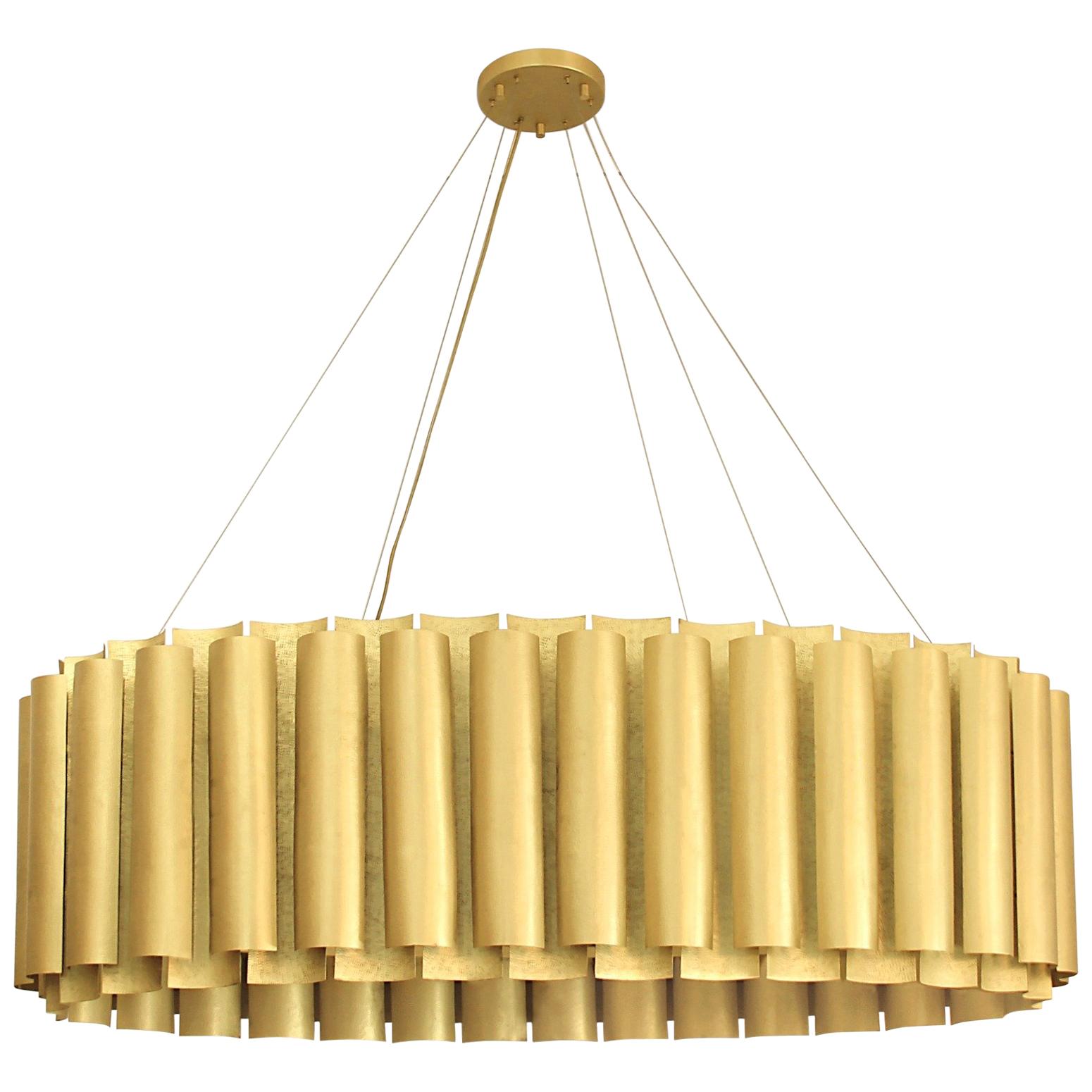 Aurum III Oval Pendant Light in Matte Hammered Brass by Brabbu For Sale