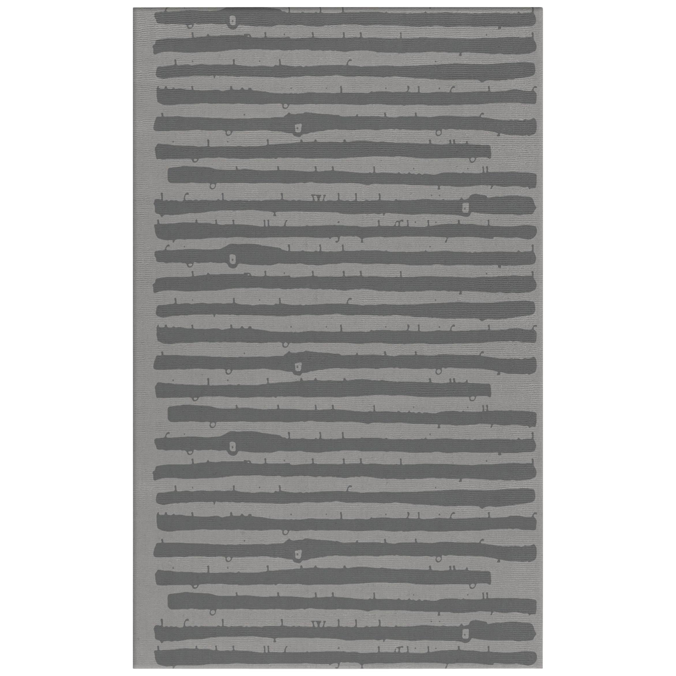 Aymara Hand-Tufted Tencel Rug in Gray with Stripes For Sale