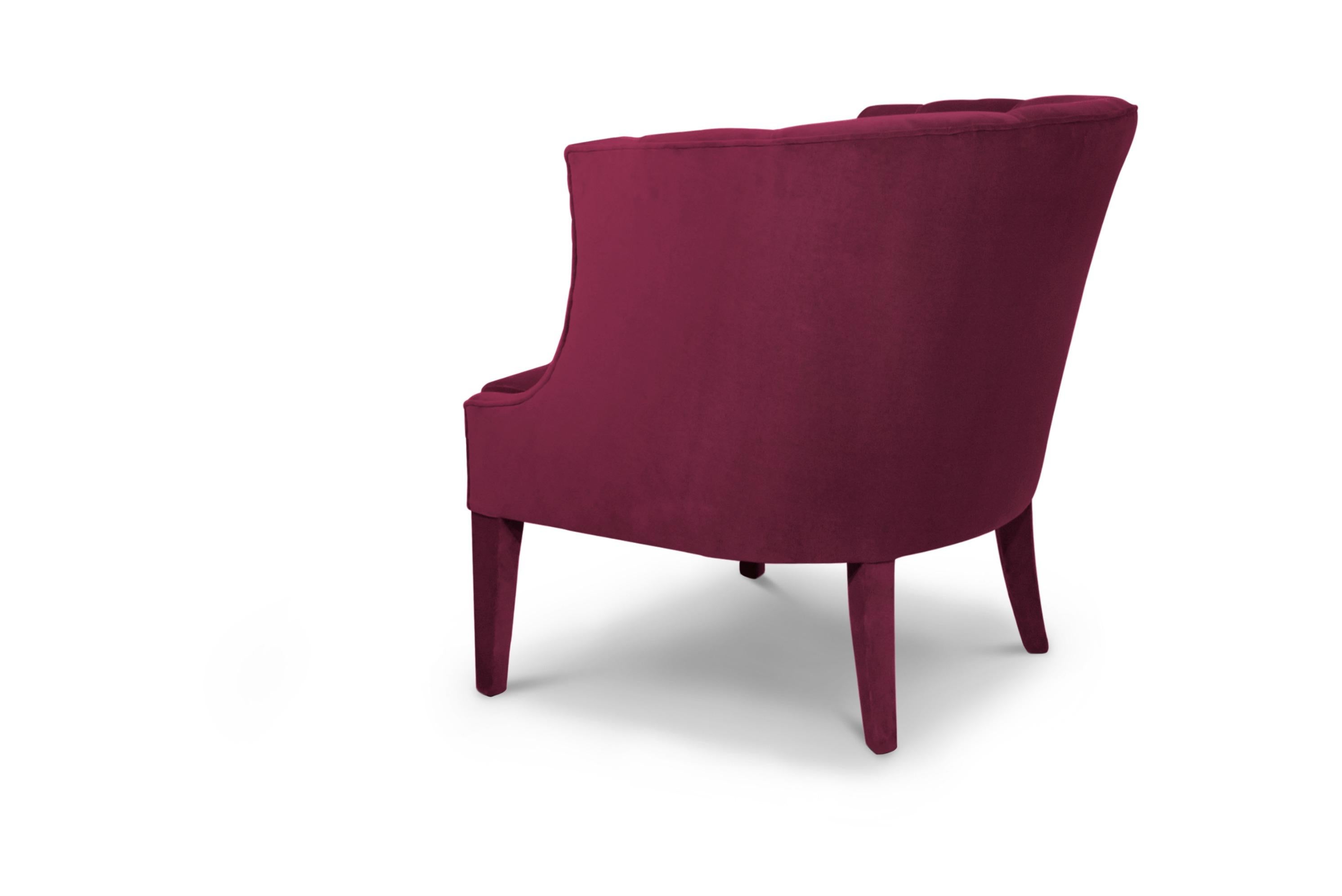 Begonia is a beautiful flower from tropical countries. Inspired by its warm energies and the bold shape of its petals, our designers conceived Begonia Accent chair. Its charming curves and soft cotton velvet upholstery make this the perfect curved