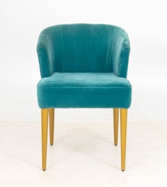 Brabbu Teal Blue Velvet Side Chair, gepolstert Wood, 21. Jahrhundert