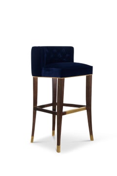 Bourbon Bar Chair in Cotton Velvet with Wood and Brass Detail