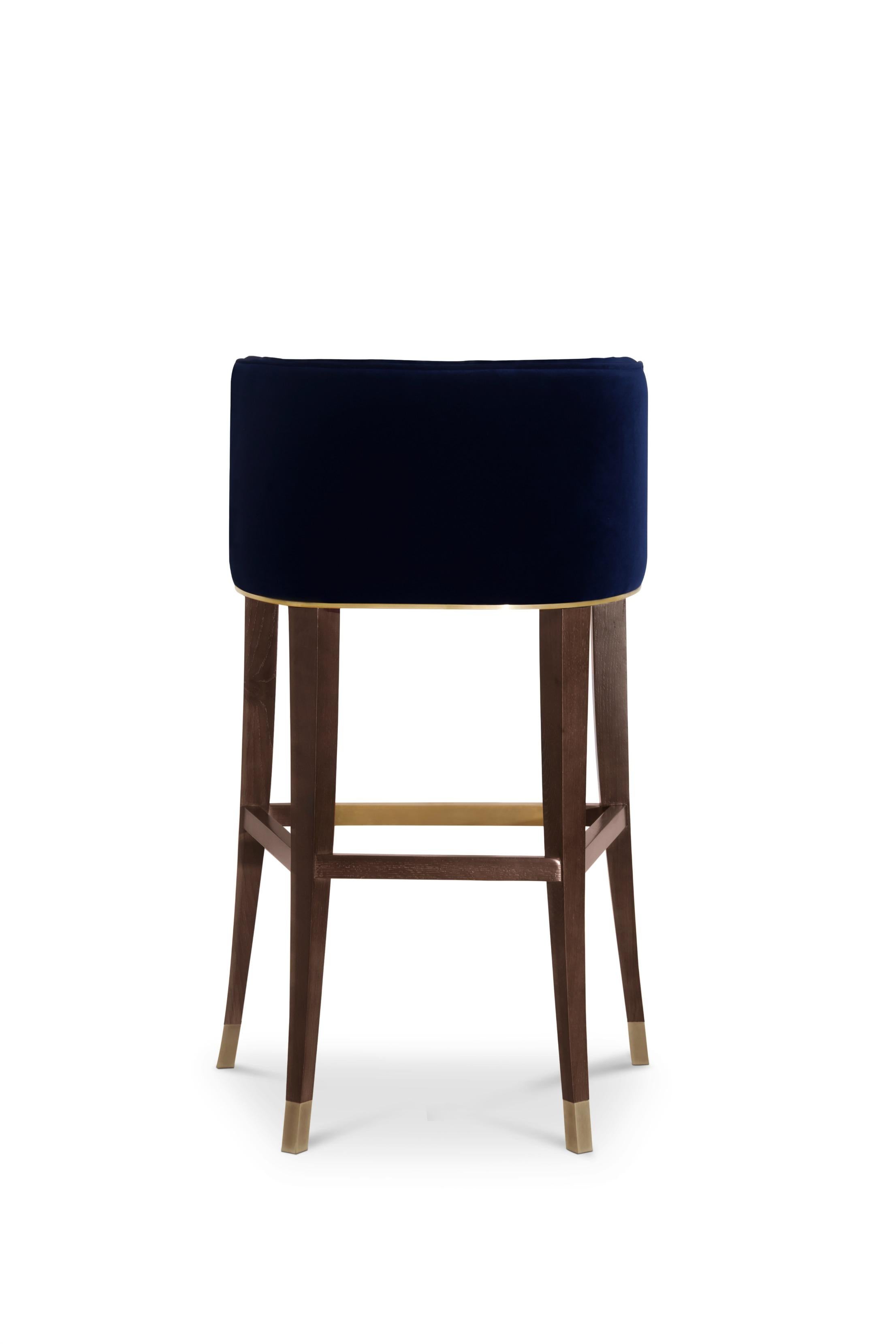 Mid-Century Modern Bourbon Bar Chair in Cotton Velvet with Wood and Brass Detail For Sale