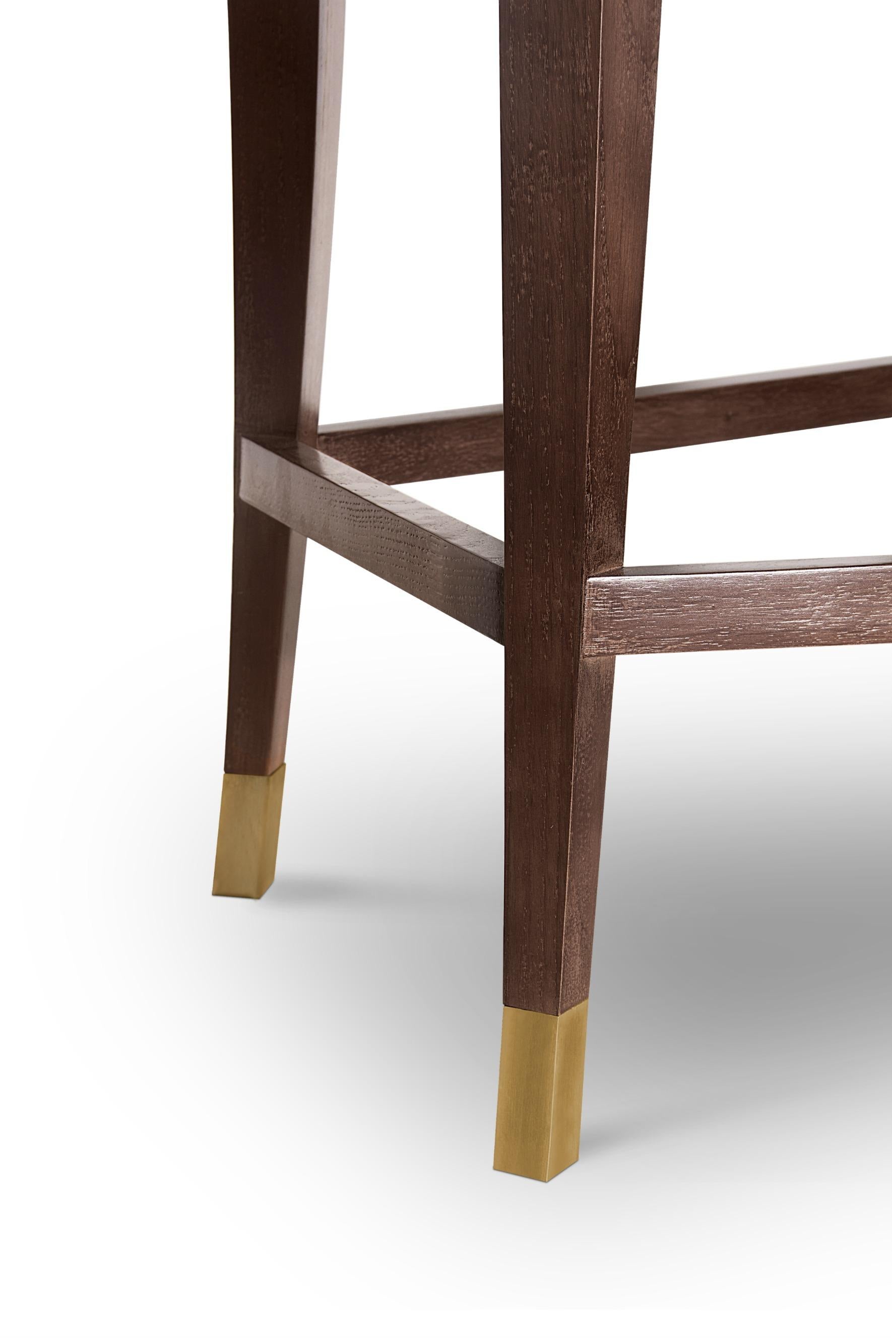 Contemporary Bourbon Counter Stool in Cotton Velvet And Aged Brass Details For Sale
