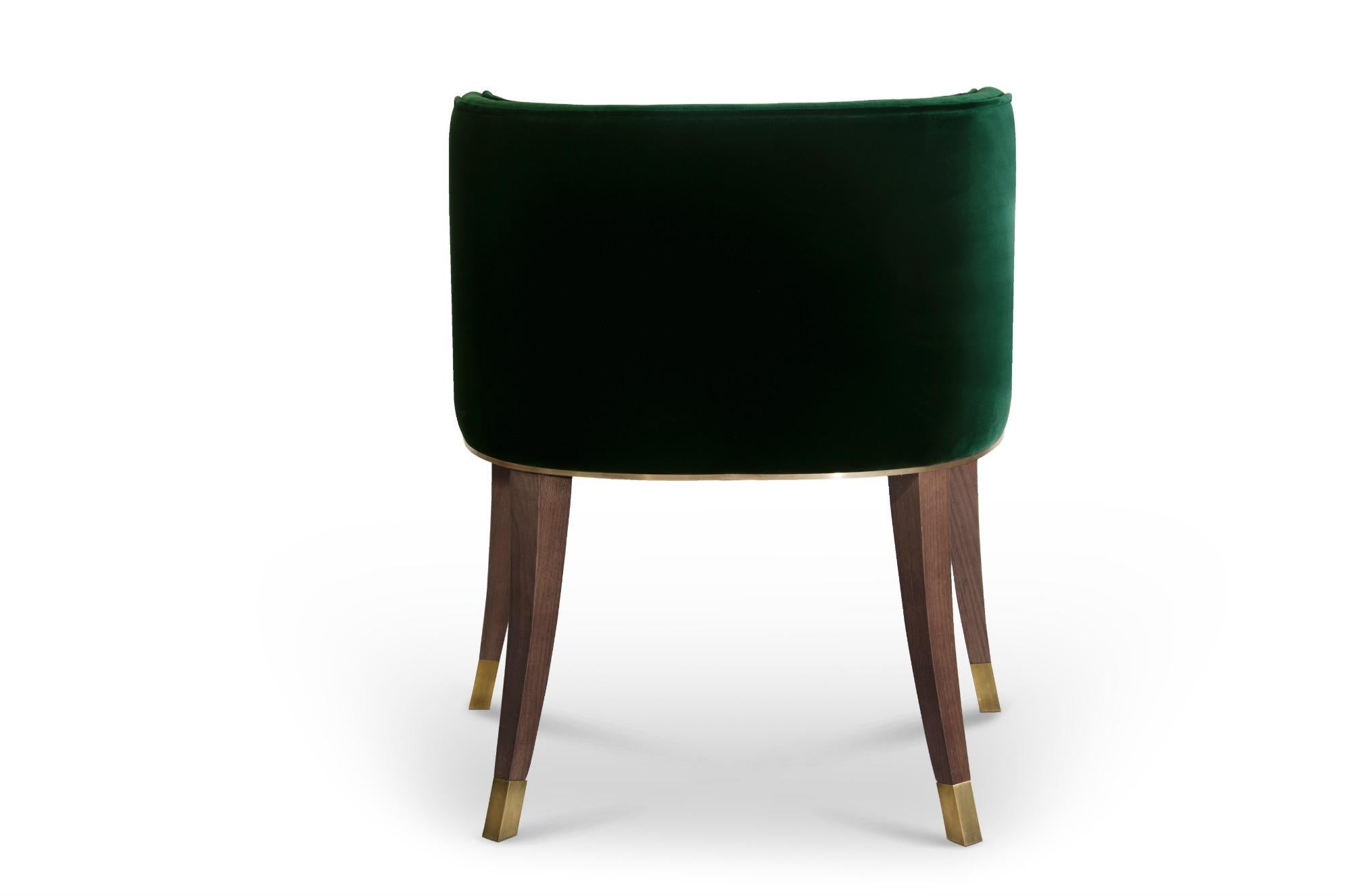 Portuguese Contemporary Modern Bourbon in Cotton Velvet with Wood Dining Chair by Brabbu For Sale