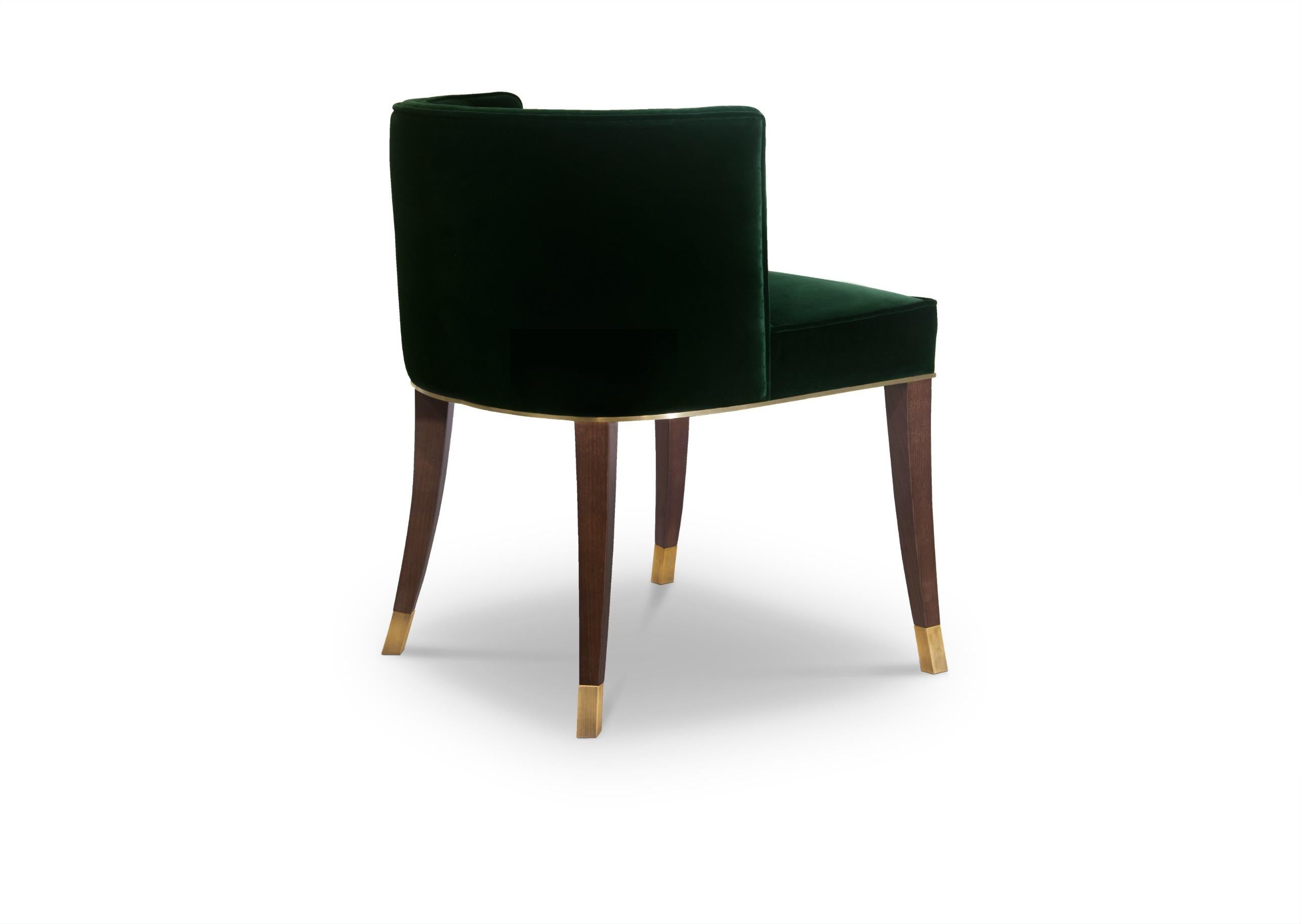 Contemporary Modern Bourbon in Cotton Velvet with Wood Dining Chair by Brabbu In New Condition For Sale In New York, NY