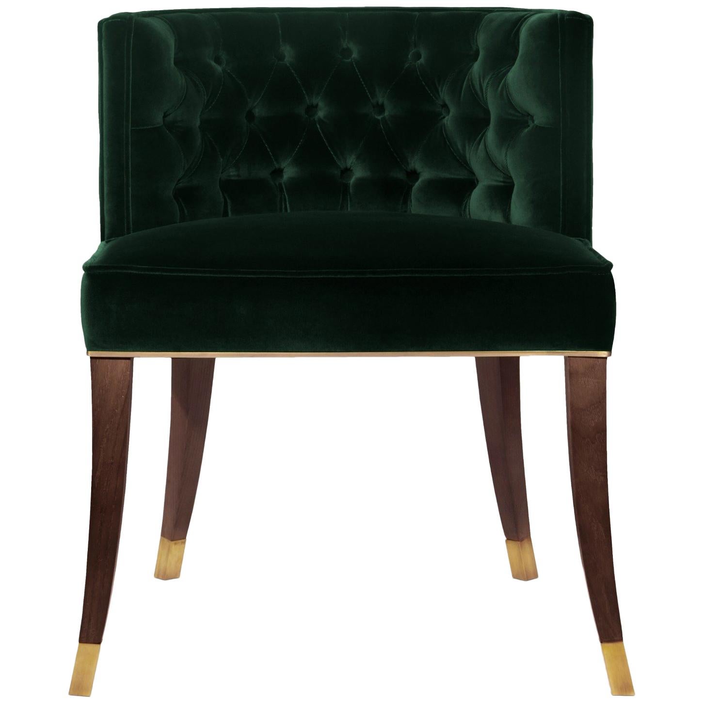 Contemporary Modern Bourbon in Cotton Velvet with Wood Dining Chair by Brabbu For Sale