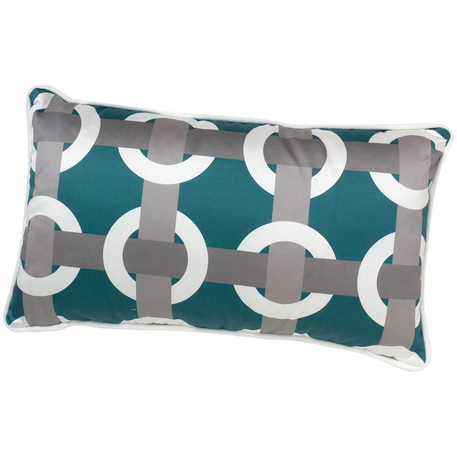 Brabbu Bowline Pillow in Blue Satin with Geometric Pattern For Sale