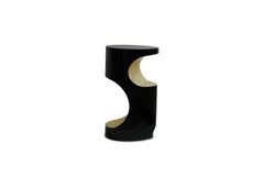 Bryce Side Table in Fiber Glass with Black and Gold Details by Brabbu