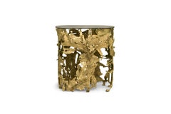 Cay Console Table in Matte Casted Brass with Bronze Glass Top