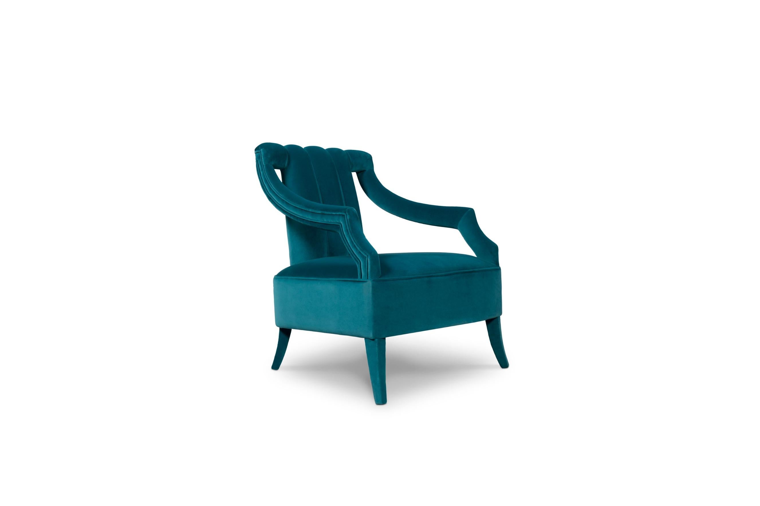 The Tunisian Cayo Island is a nature’s wonder with beautiful landscapes and an impressive green sea. This beauty inspired the creation of Cayo velvet armchair, a fully upholstered chair that breathes elegance. Use this accent chair in a modern
