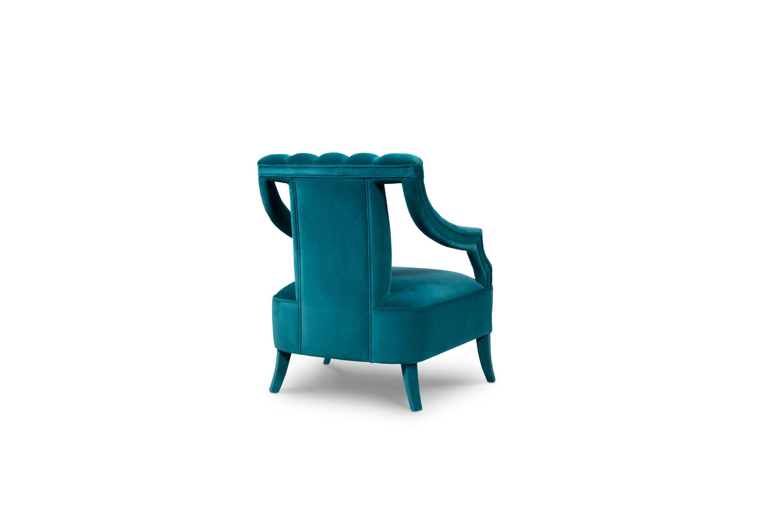 Portuguese Cayo Armchair in Cotton Velvet and Fully Upholstered Legs For Sale