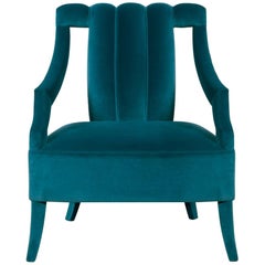 Cayo Armchair in Cotton Velvet and Fully Upholstered Legs