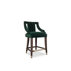 Cayo Counter Stool in Cotton Velvet with Wood & Brass Detail by Brabbu