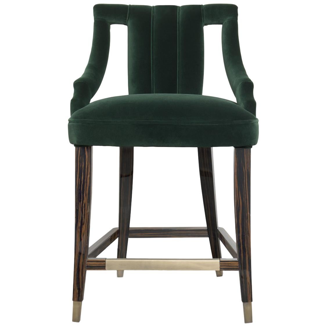 Cayo Counter Stool in Cotton Velvet with Wood & Brass Detail by Brabbu For Sale