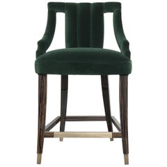 Cayo Counter Stool in Cotton Velvet with Wood & Brass Detail by Brabbu