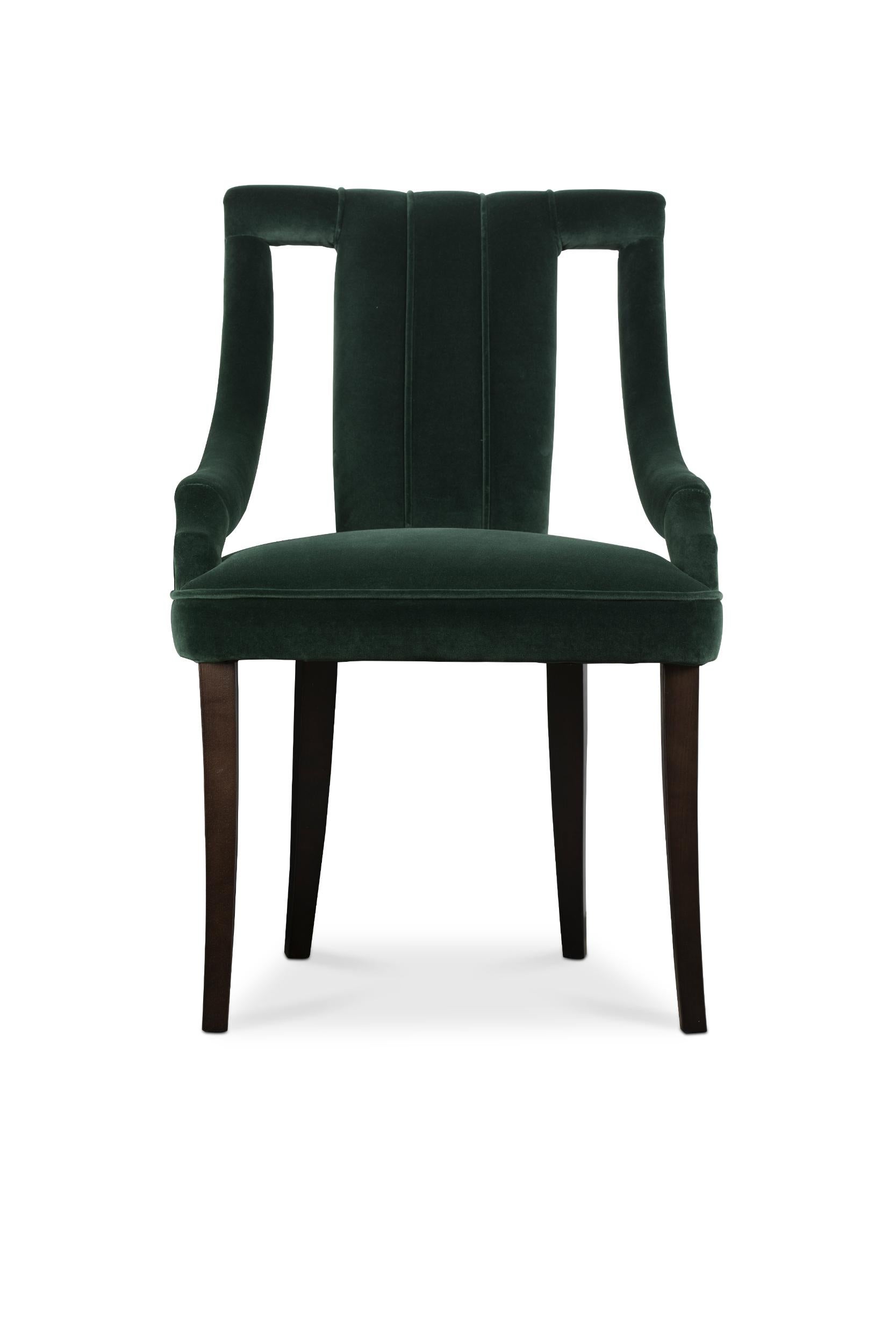 Modern Cayo Dining Chair in Cotton Velvet with Wood Legs by Brabbu For Sale 1